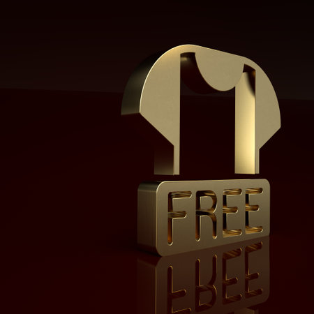 Gold Clothes donation icon isolated on brown background. Minimalism concept. 3D render illustrationの写真素材