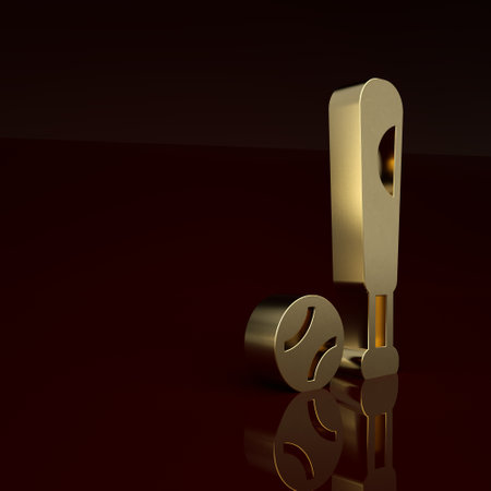 Gold Baseball bat with ball icon isolated on brown background. Minimalism concept. 3D render illustrationの写真素材