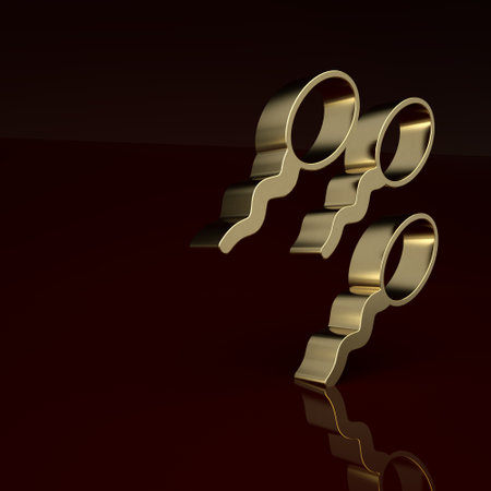 Gold Sperm icon isolated on brown background. Minimalism concept. 3D render illustrationの写真素材