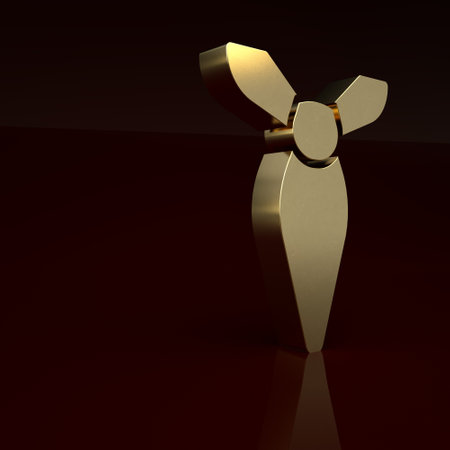 Gold Tie icon isolated on brown background. Necktie and neckcloth symbol. Minimalism concept. 3D render illustrationの写真素材