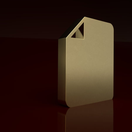 Gold File document icon isolated on brown background. Checklist icon. Business concept. Minimalism concept. 3D render illustrationの写真素材