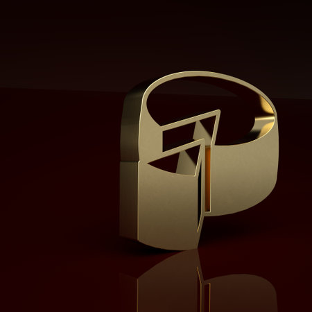 Gold Cheese icon isolated on brown background. Minimalism concept. 3D render illustrationの写真素材