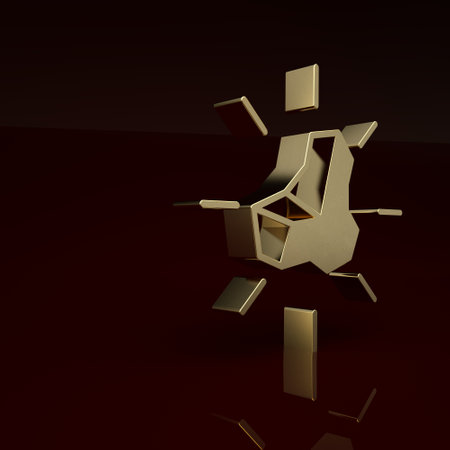 Gold Gold nugget icon isolated on brown background. Mineral boulder. Minimalism concept. 3D render illustrationの写真素材