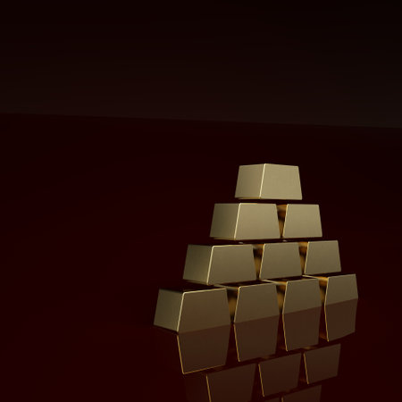 Gold Gold bars icon isolated on brown background. Banking business concept. Minimalism concept. 3D render illustrationの写真素材