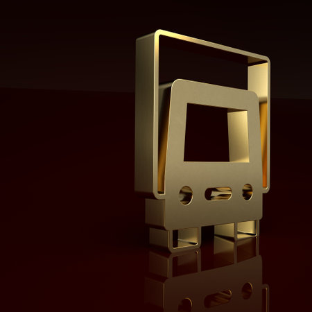 Gold Delivery cargo truck vehicle icon isolated on brown background. Minimalism concept. 3D render illustrationの写真素材