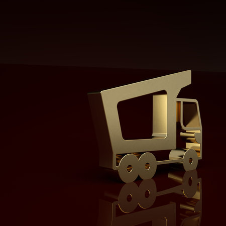 Gold Delivery cargo truck vehicle icon isolated on brown background. Minimalism concept. 3D render...