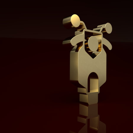 Gold Scooter icon isolated on brown background. Minimalism concept. 3D render illustrationの写真素材