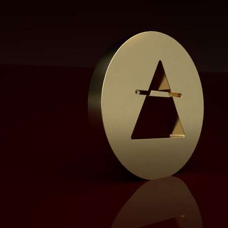 Gold Air element of the symbol alchemy icon isolated on brown background. Basic mystic elements. Minimalism concept. 3D render illustrationの写真素材