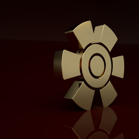Gold Sun icon isolated on brown background. Minimalism concept. 3D render illustrationの写真素材