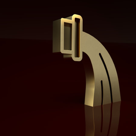 Gold Aquarius zodiac sign icon isolated on brown background. Astrological horoscope collection. Minimalism concept. 3D render illustrationの写真素材