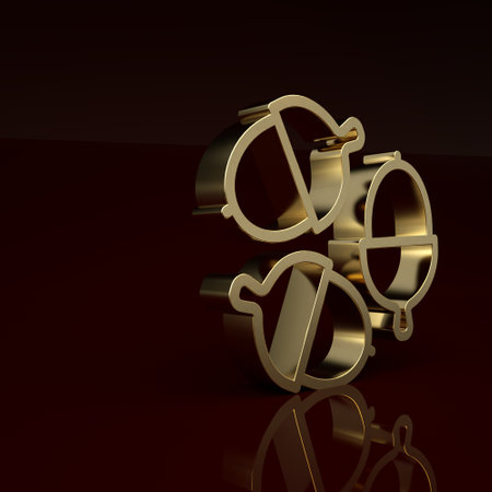 Gold Acorn icon isolated on brown background. Minimalism concept. 3D render illustrationの写真素材