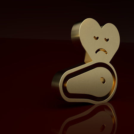 Gold Steak meat icon isolated on brown background. Minimalism concept. 3D render illustrationの写真素材