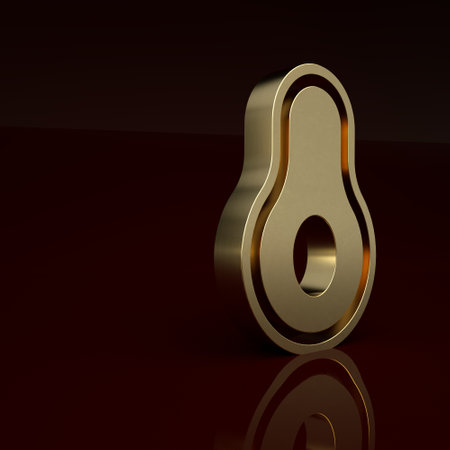 Gold Avocado fruit icon isolated on brown background. Minimalism concept. 3D render illustrationの写真素材