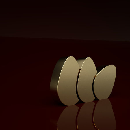 Gold Chicken egg icon isolated on brown background. Minimalism concept. 3D render illustrationの写真素材
