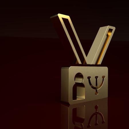 Gold Psychology icon isolated on brown background. Psi symbol. Mental health concept, psychoanalysis analysis and psychotherapy. Minimalism concept. 3D render illustrationの写真素材