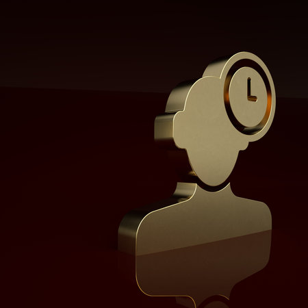 Gold Insomnia icon isolated on brown background. Sleep disorder with capillaries and pupils. Fatigue...