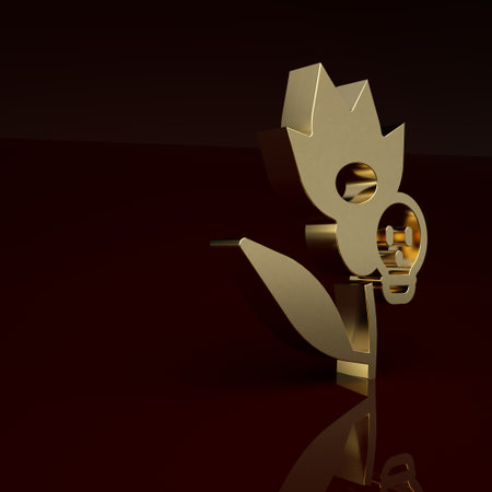 Gold Poison flower icon isolated on brown background. Minimalism concept. 3D render illustrationの写真素材