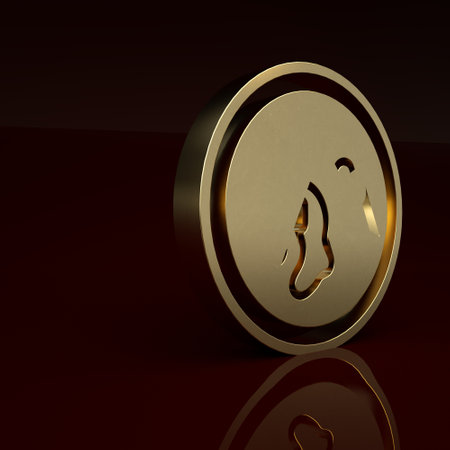 Gold Petri dish with bacteria icon isolated on brown background. Minimalism concept. 3D render illustrationの写真素材