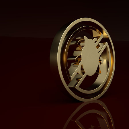 Gold Stop colorado beetle icon isolated on brown background. Minimalism concept. 3D render illustrationの写真素材