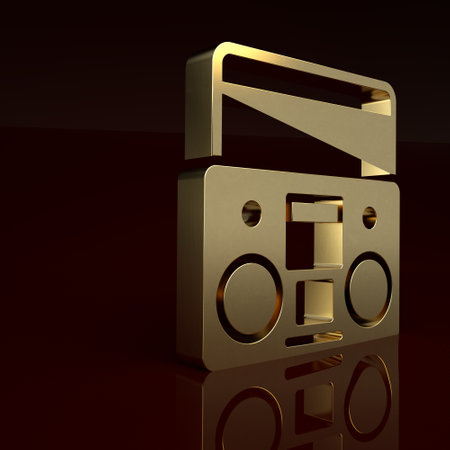 Gold Home stereo with two speakers icon isolated on brown background. Music system. Minimalism concept. 3D render illustrationの写真素材
