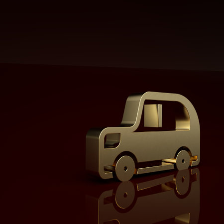 Gold Car icon isolated on brown background. Minimalism concept. 3D render illustrationの写真素材