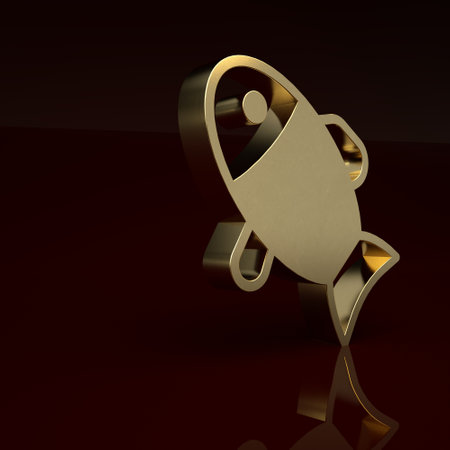 Gold Fish icon isolated on brown background. Minimalism concept. 3D render illustrationの写真素材