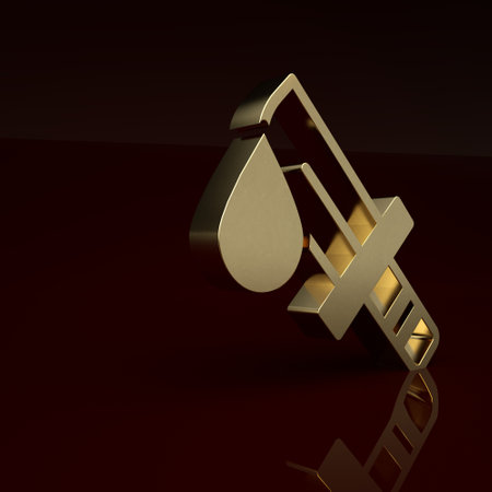 Gold Bloody knife icon isolated on brown background. Minimalism concept. 3D render illustrationの写真素材