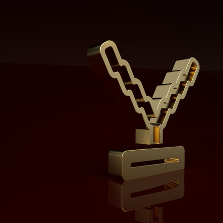Gold Rapper chain icon isolated on brown background. Minimalism concept. 3D render illustrationの写真素材