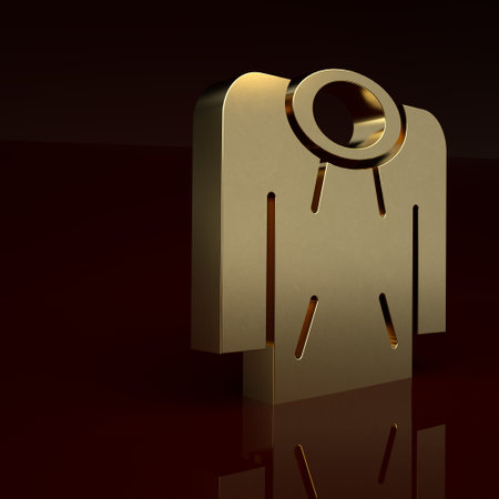 Gold Hoodie icon isolated on brown background. Hooded sweatshirt. Minimalism concept. 3D render illustrationの写真素材