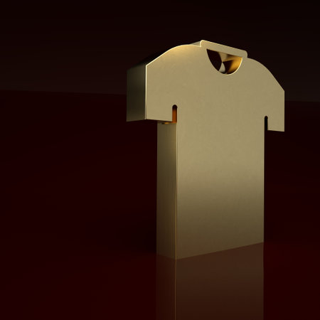 Gold T-shirt icon isolated on brown background. Minimalism concept. 3D render illustrationの写真素材