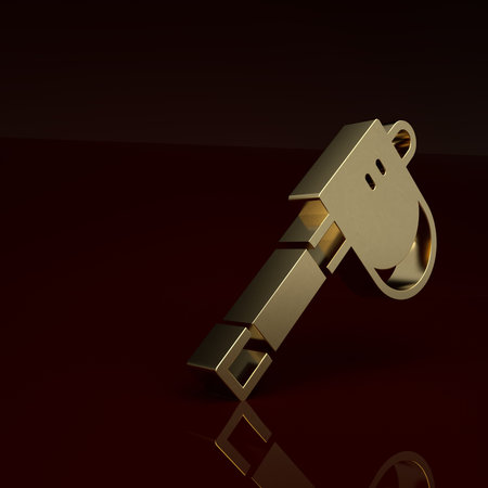 Gold Wooden axe icon isolated on brown background. Lumberjack axe. Minimalism concept. 3D render...