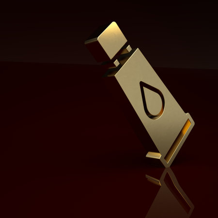 Gold Cream or lotion cosmetic tube icon isolated on brown background. Body care products for woman. Minimalism concept. 3D render illustrationの写真素材