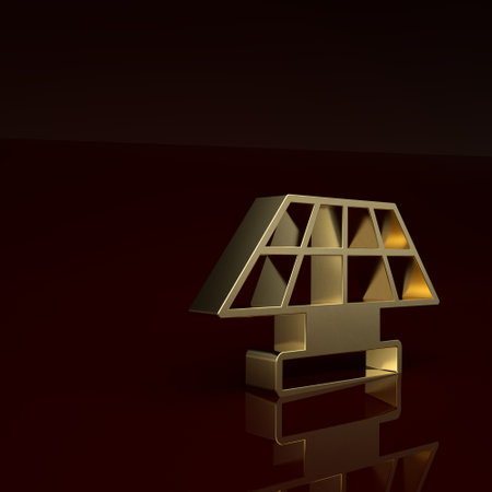Gold Solar energy panel icon isolated on brown background. Minimalism concept. 3D render illustrationの写真素材
