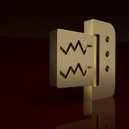 Gold Seismograph icon isolated on brown background. Earthquake analog seismograph. Minimalism concept. 3D render illustrationの写真素材