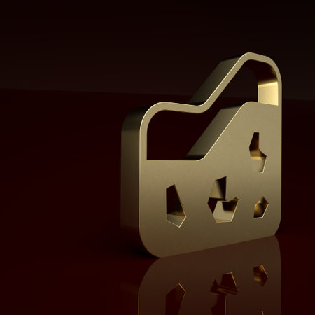 Gold Ground icon isolated on brown background. Minimalism concept. 3D render illustrationの写真素材