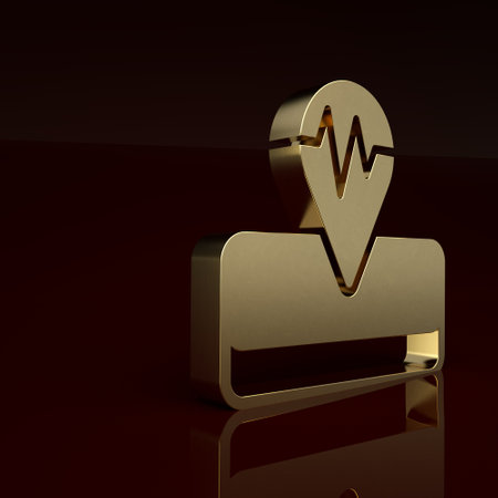 Gold Earthquake icon isolated on brown background. Minimalism concept. 3D render illustrationの写真素材