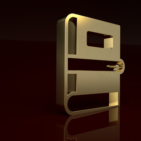 Gold Book icon isolated on brown background. Minimalism concept. 3D render illustrationの写真素材