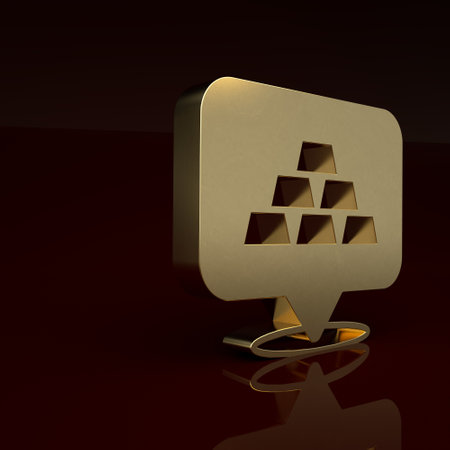 Gold Gold bars icon isolated on brown background. Banking business concept. Minimalism concept. 3D render illustrationの写真素材