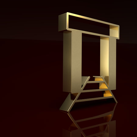 Gold Gold mine icon isolated on brown background. Minimalism concept. 3D render illustrationの写真素材