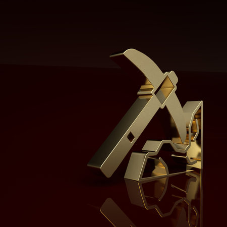 Gold Gold mining icon isolated on brown background. Minimalism concept. 3D render illustration