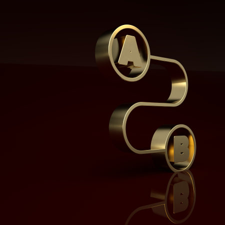 Gold Route location icon isolated on brown background. Map pointer sign. Concept of path or road. GPS navigator. Minimalism concept. 3D render illustrationの写真素材