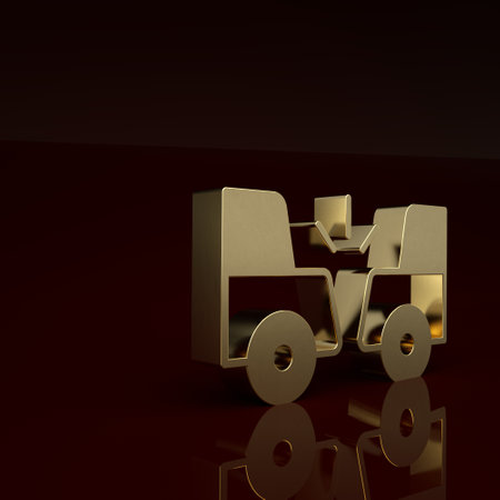 Gold Car accident icon isolated on brown background. Auto accident involving two cars. Minimalism concept. 3D render illustrationの写真素材