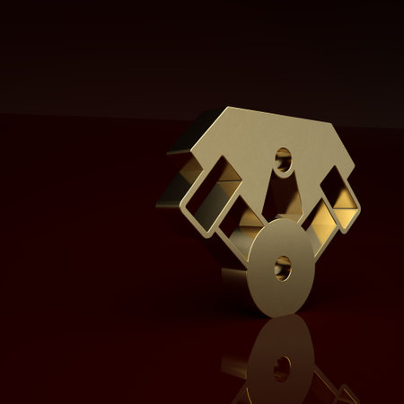 Gold Power car engine icon isolated on brown background. Minimalism concept. 3D render illustrationの写真素材