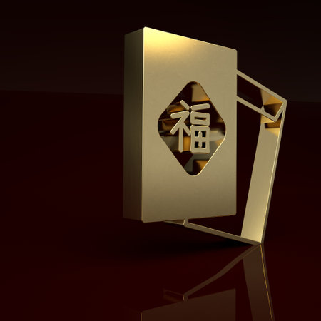Gold Chinese New Year icon isolated on brown background. Minimalism concept. 3D render illustrationの写真素材