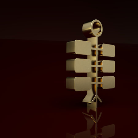 Gold Firework icon isolated on brown background. Concept of fun party. Explosive pyrotechnic symbol. Lighting firecrackers. Minimalism concept. 3D render illustrationの写真素材