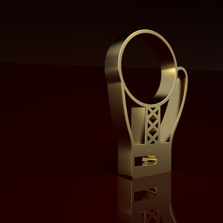 Gold Boxing glove icon isolated on brown background. Minimalism concept. 3D render illustrationの写真素材