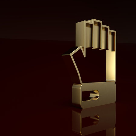 Gold MMA glove icon isolated on brown background. Sports accessory fighters. Warrior gloves. Minimalism concept. 3D render illustrationの写真素材