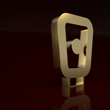 Gold Boxing training paws icon isolated on brown background. Minimalism concept. 3D render illustrationの写真素材