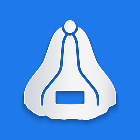 Paper cut Sauna hat icon isolated on blue background. Paper art style. Vectorのイラスト素材