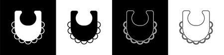 Set Baby bib icon isolated on black and white background. Vectorのイラスト素材